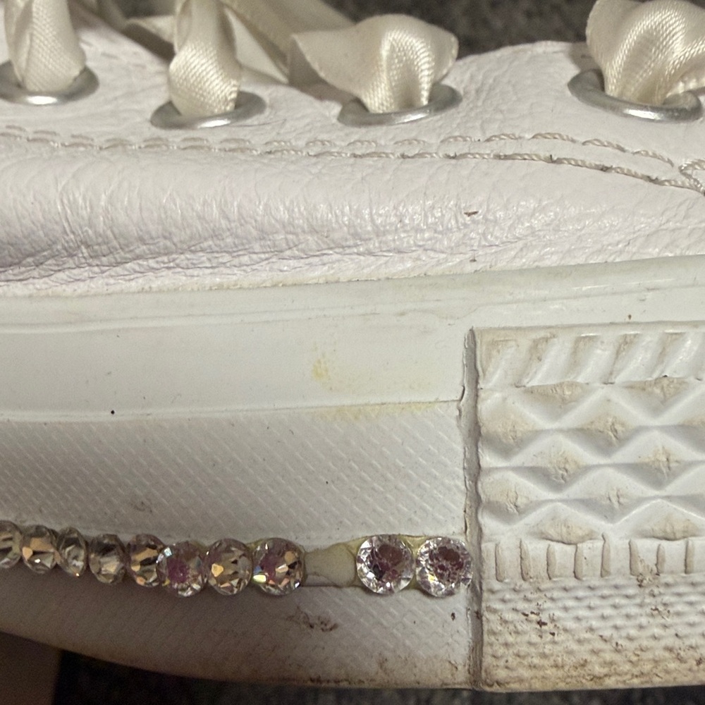 Custom White Converse High Tops Swarovski Crystal Encrusted Women’s 9 - Picture 8 of 8